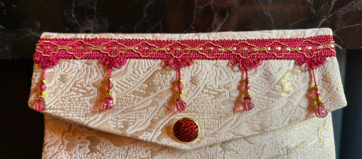 Pochette Couture Avorio e Oro con Passamaneria Gioiello