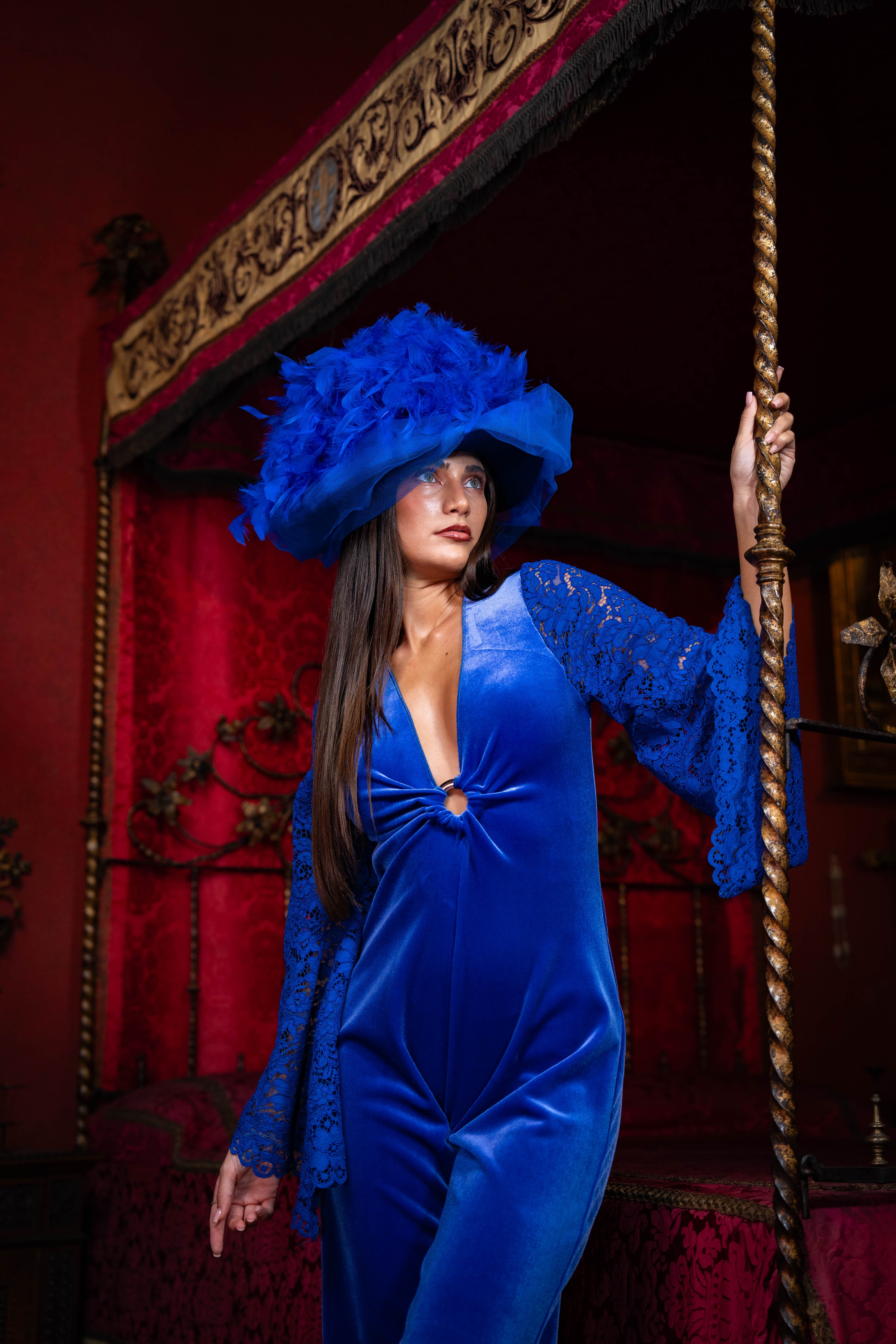 Abito tuta couture in velluto blu zaffiro Angelica 2