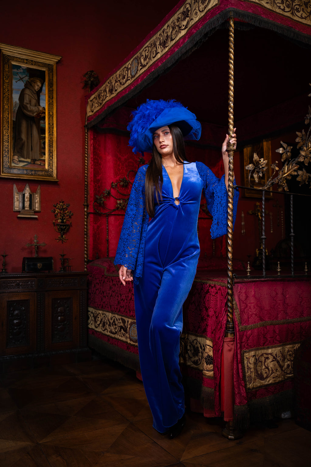 Abito tuta couture in velluto blu zaffiro Angelica 5