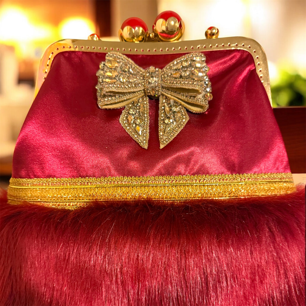 Borsa clic-clac in velluto rosso con fiocco gioiello 2