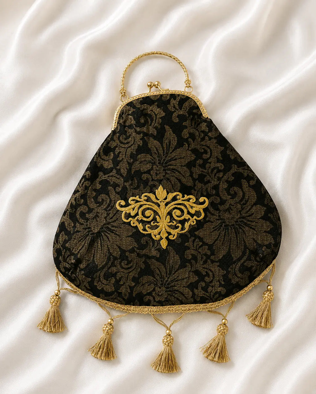 Broccato nero con frange dorate