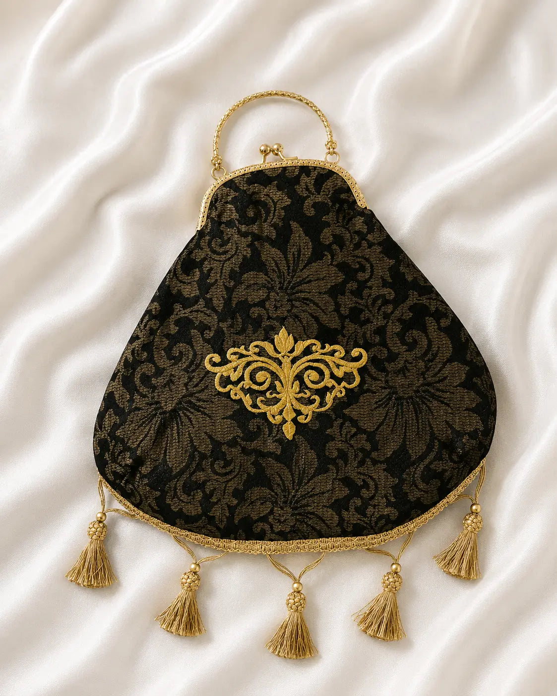 Broccato nero con frange dorate