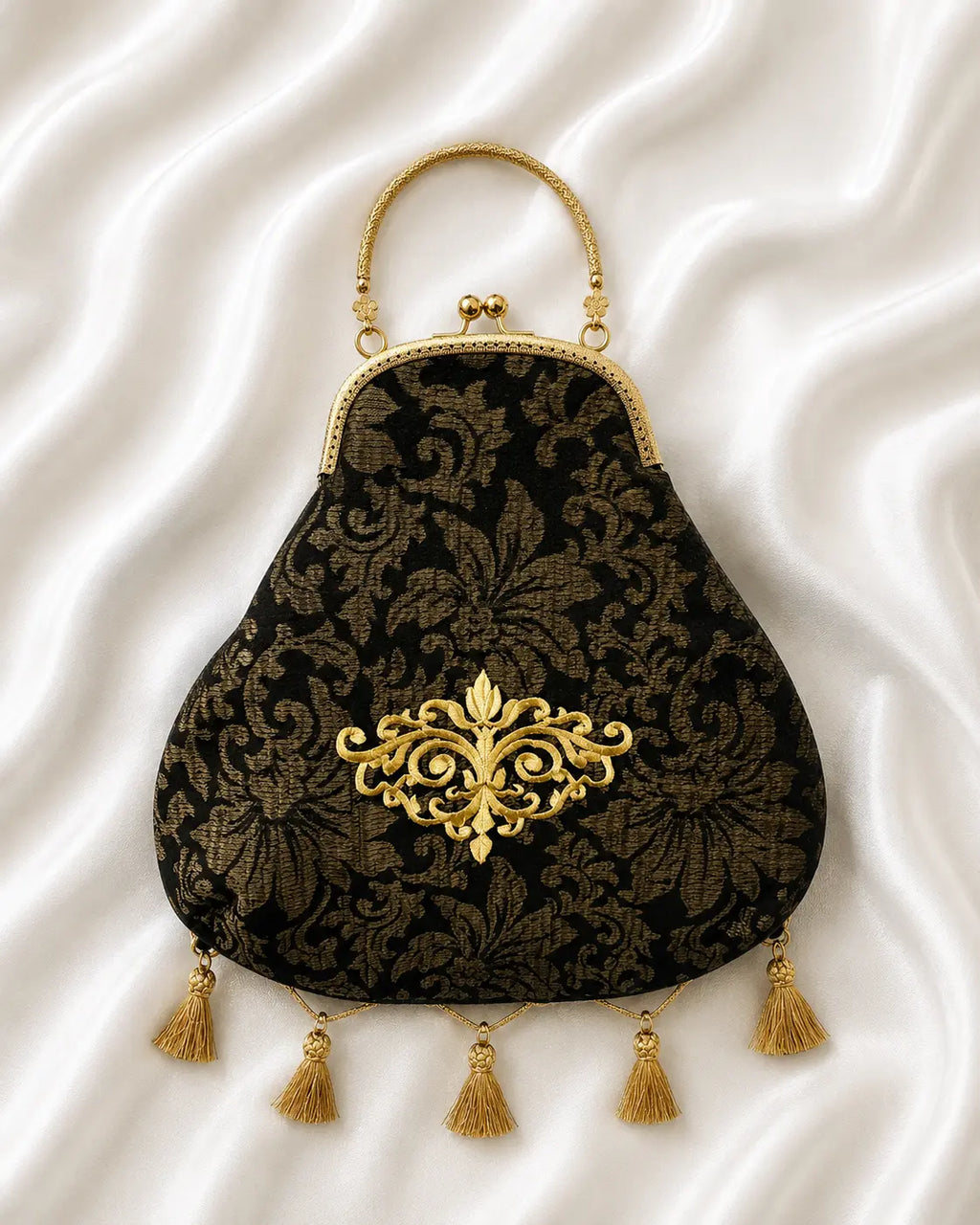 Broccato nero con frange dorate