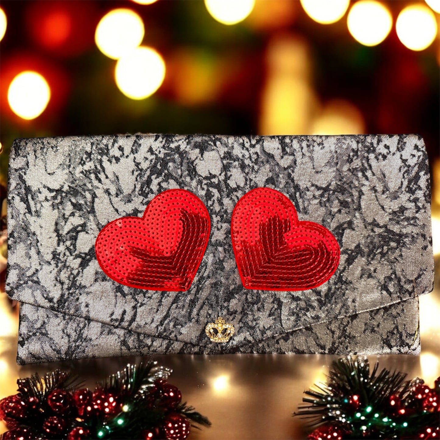 Pochette Silver e Red Heart–              Festive Collection | JLAdore Couture