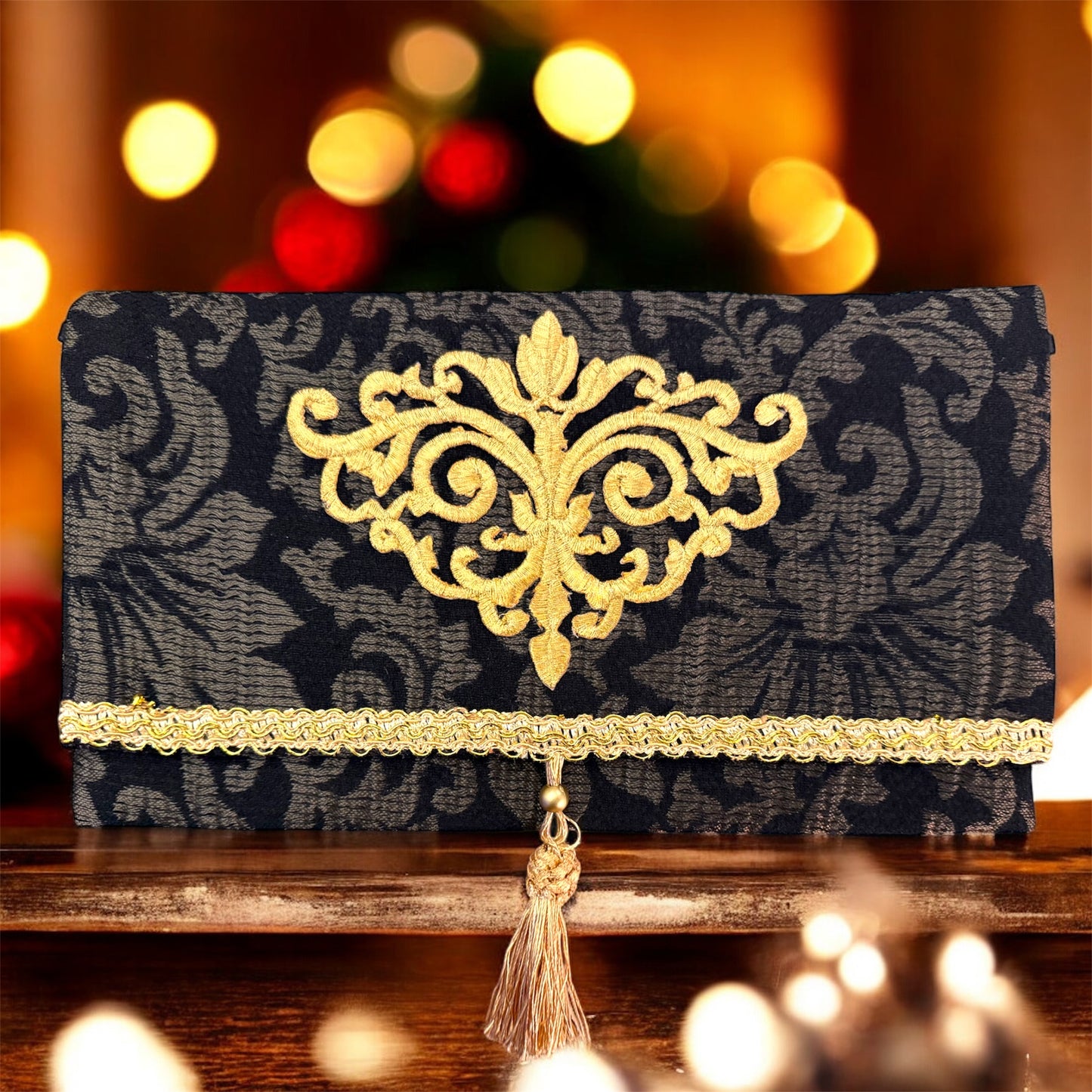 Pochette Jacquard Nero/Oro    Festive Collection | JLAdore Couture