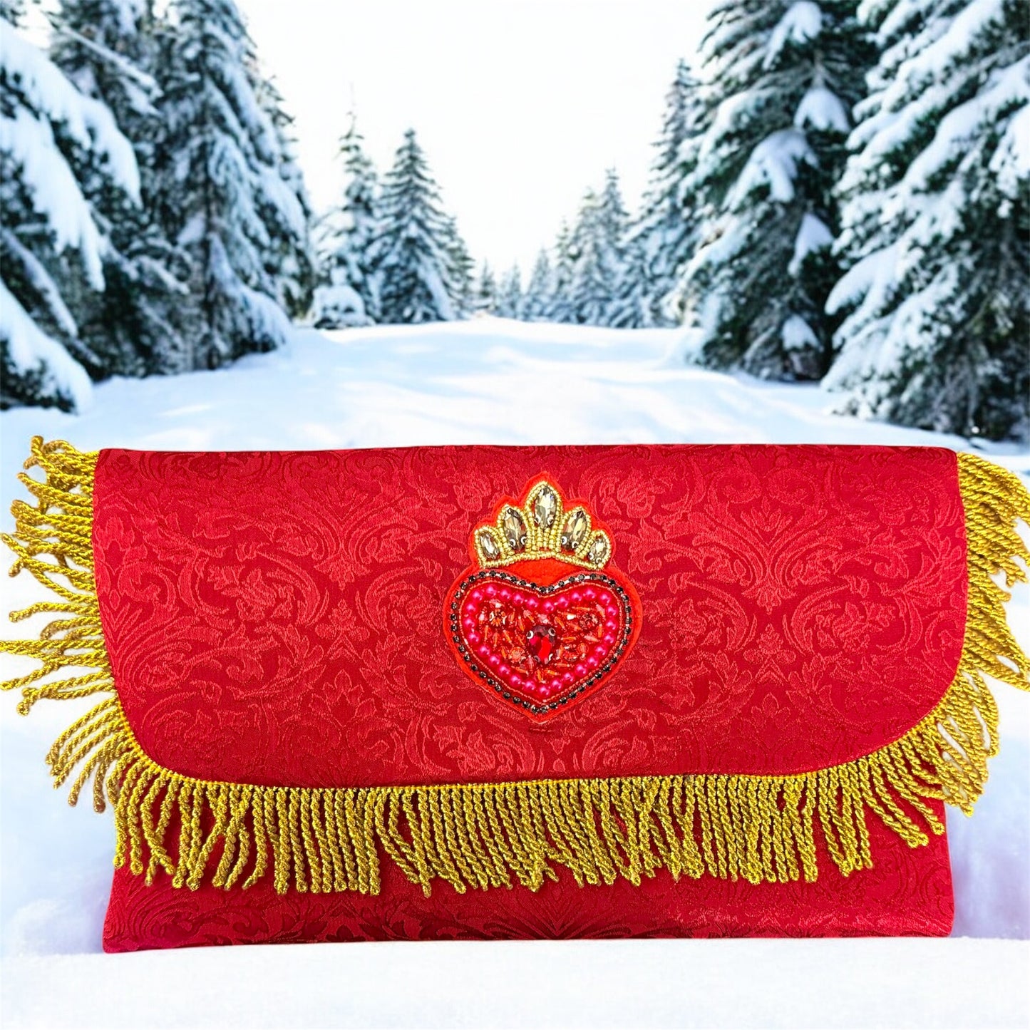 Pochette Red Brocade – Festive Collection | JLAdore Couture